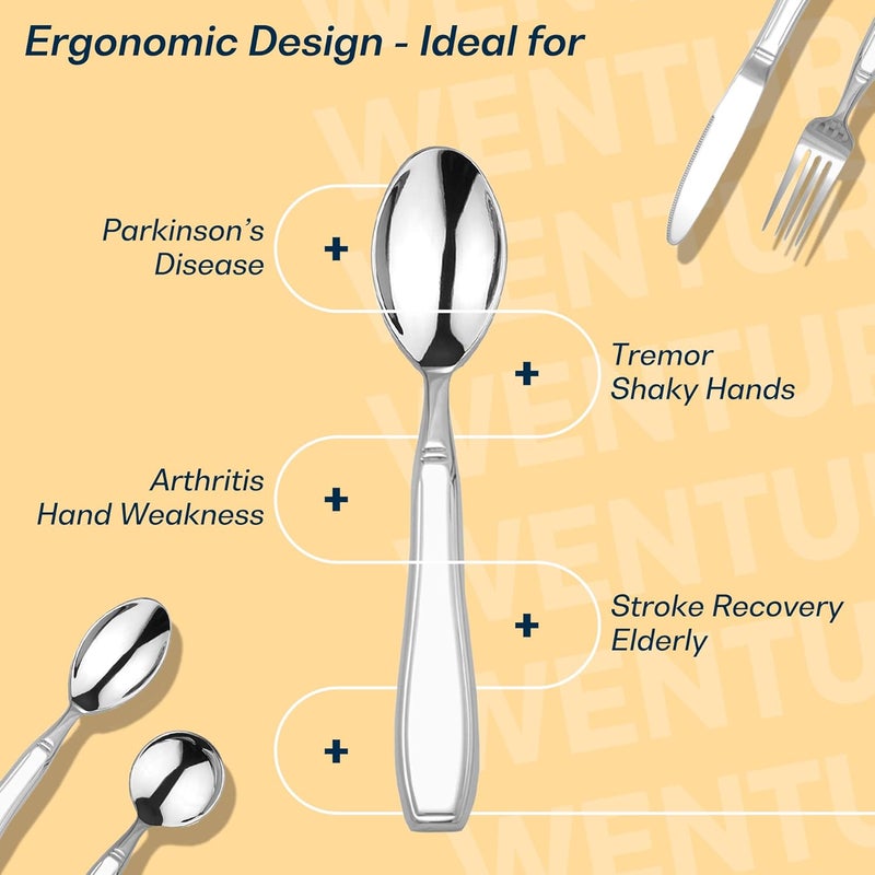 Wentur Weighted Utensils for Hand Tremors and Parkinsons, Arthritis, Weak Hand Grip - Weighted Silverware for Hand Tremors - Adaptive Utensils for Elderly - Parkinsons Aids for Living Parkinsons Gadgets Gift - Image 3
